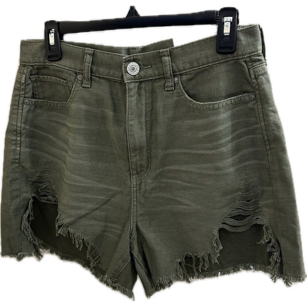 American Eagle Highest Rise Mom Shorts Size 10 Olive Green Distressed Raw Hem